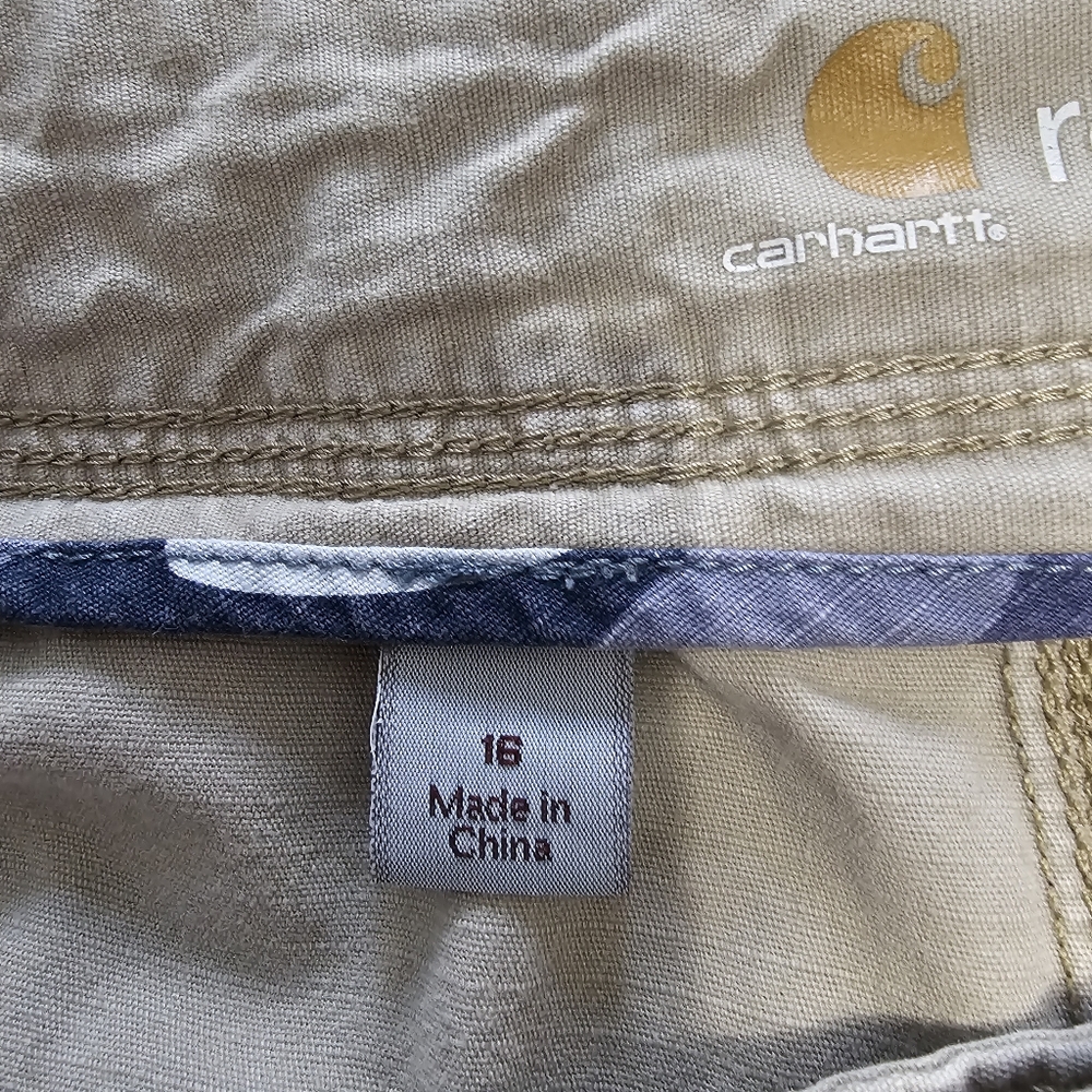 Carhartt Women's Relaxed Fit Adjustable Cuff Shorts In Khaki Beige Sz 16 - Picture 6 of 7